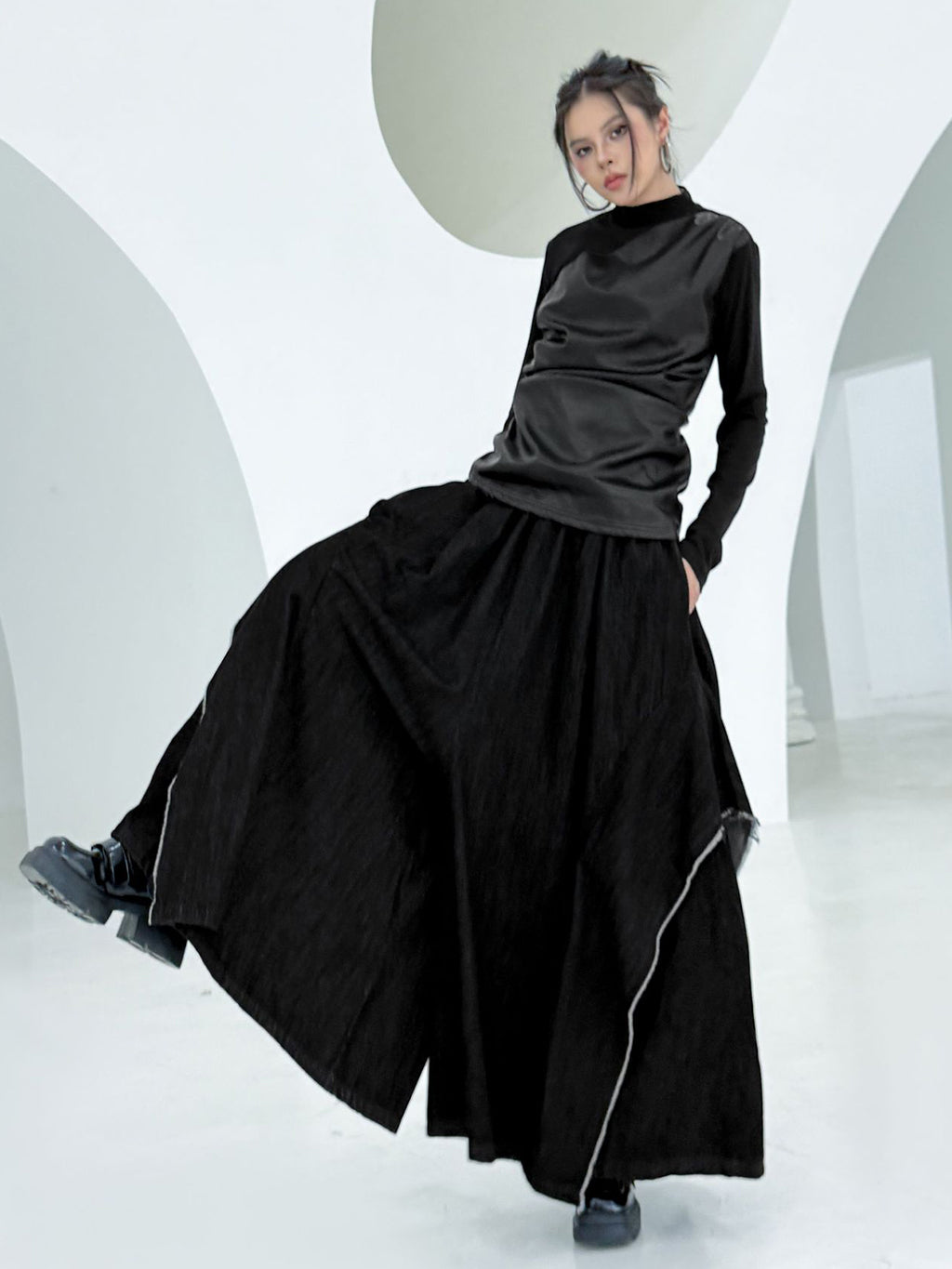 Scarf tie blouse and denim pants series 