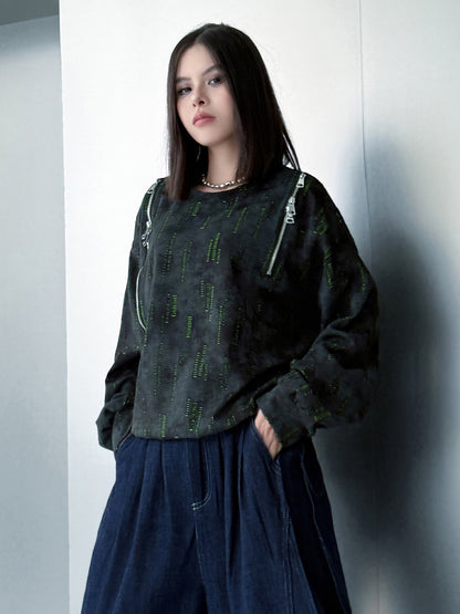 ジップショルダープリントトップス