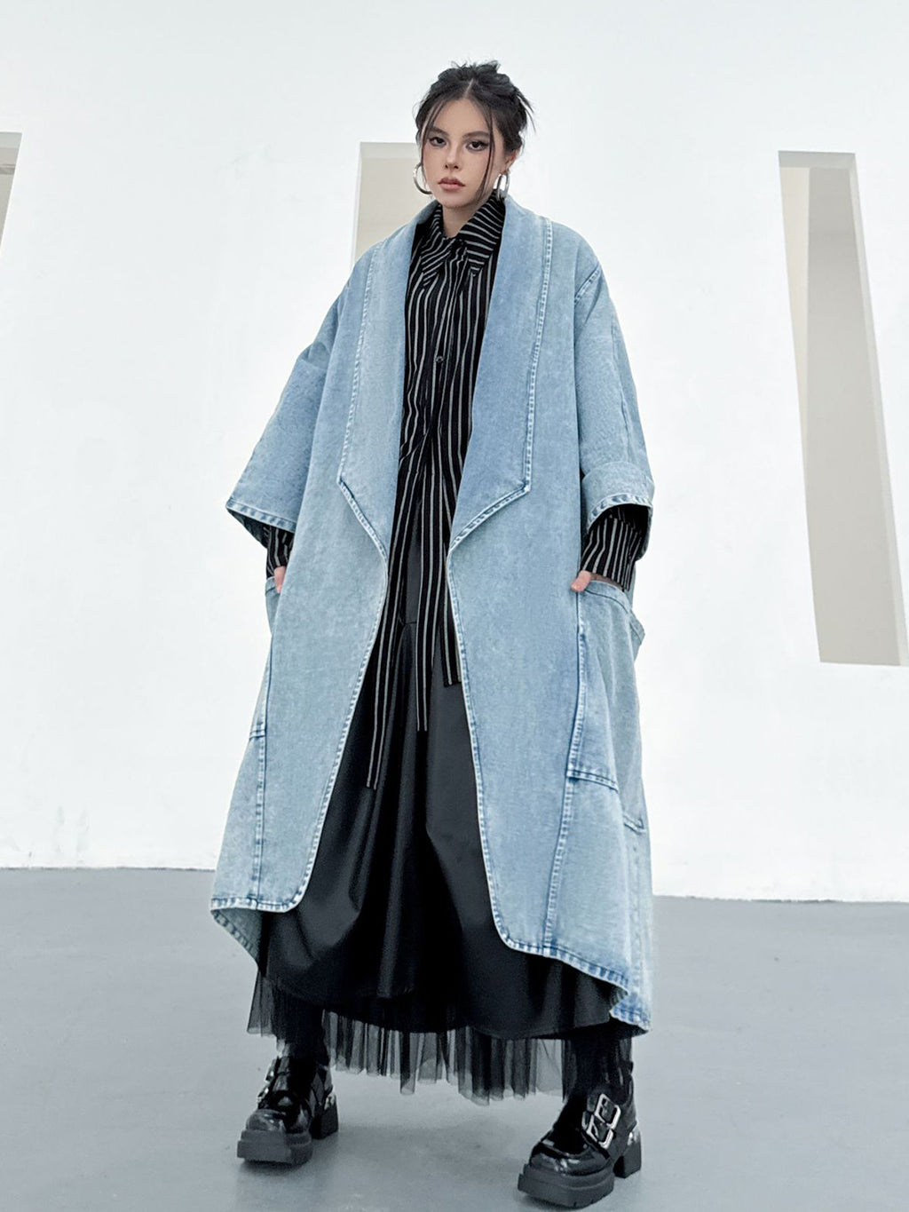 Scarf tie blouse and denim pants series 