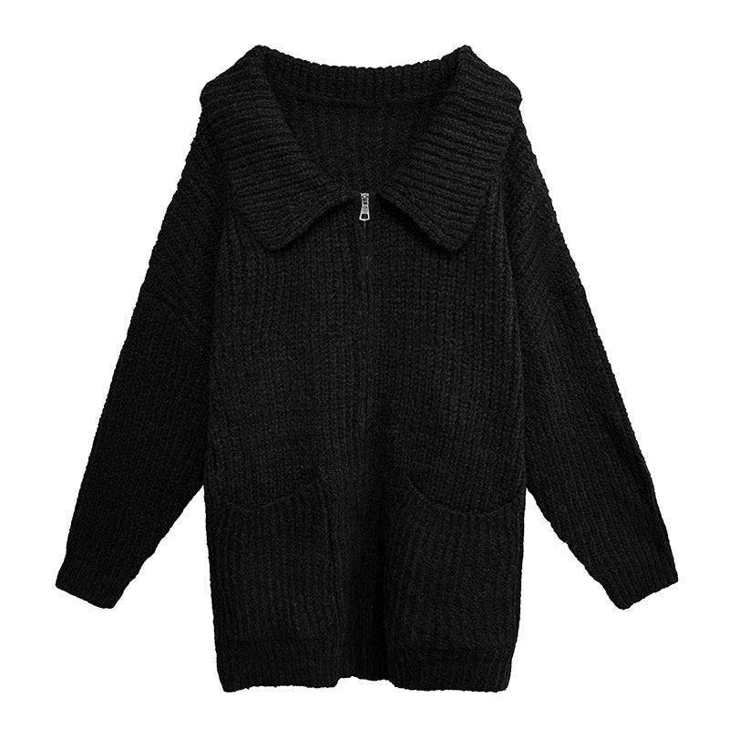 ジップアップリブカラーカーディガン