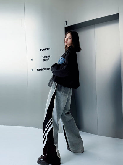 レイヤードデニムワイドパンツ