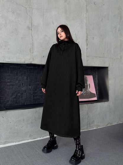 ハイネックボタンロングドレス