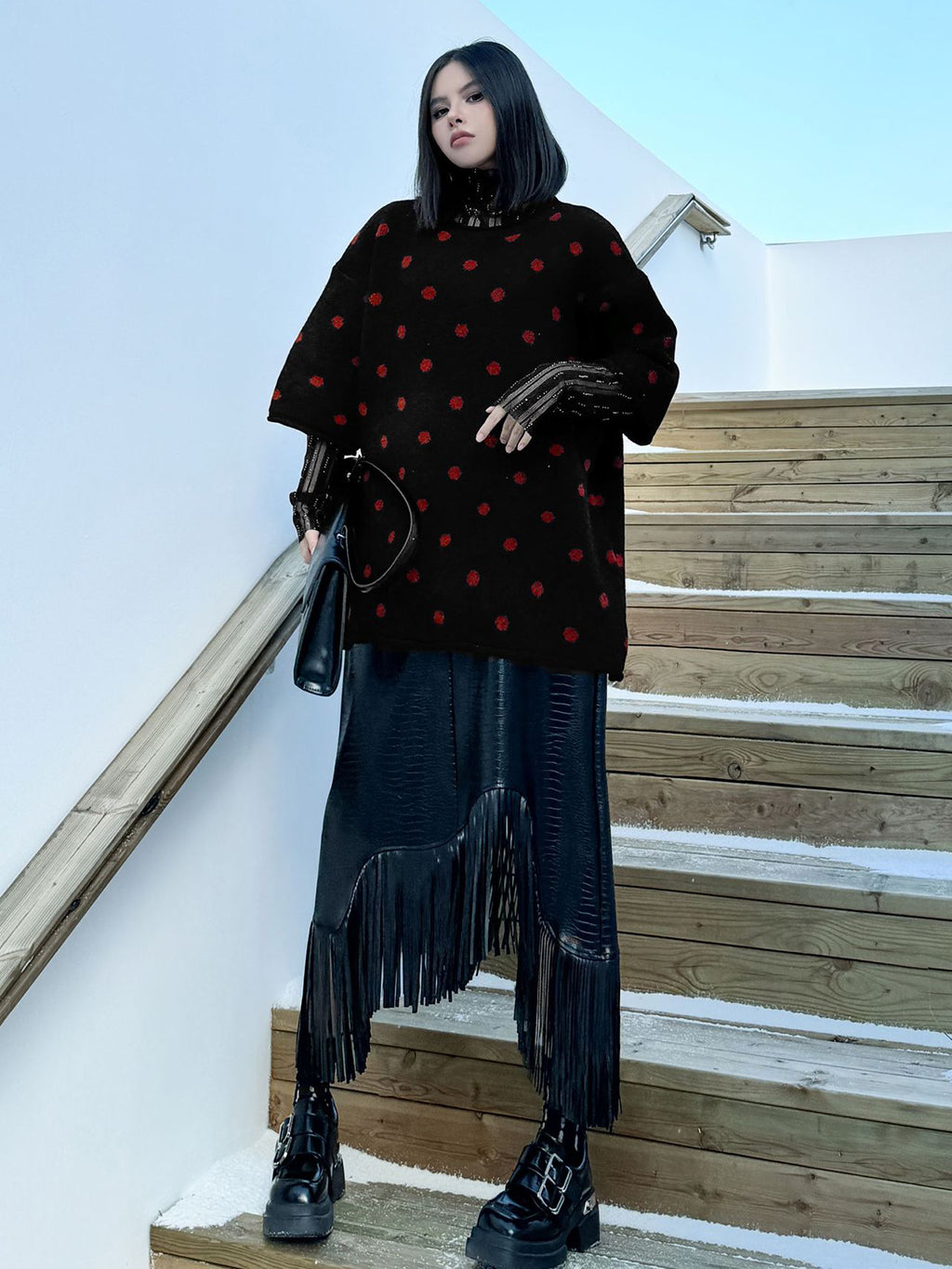 ドットフロッキーニットトップス