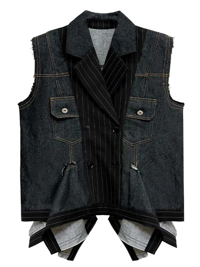 デニムピンストライプレイヤードベスト