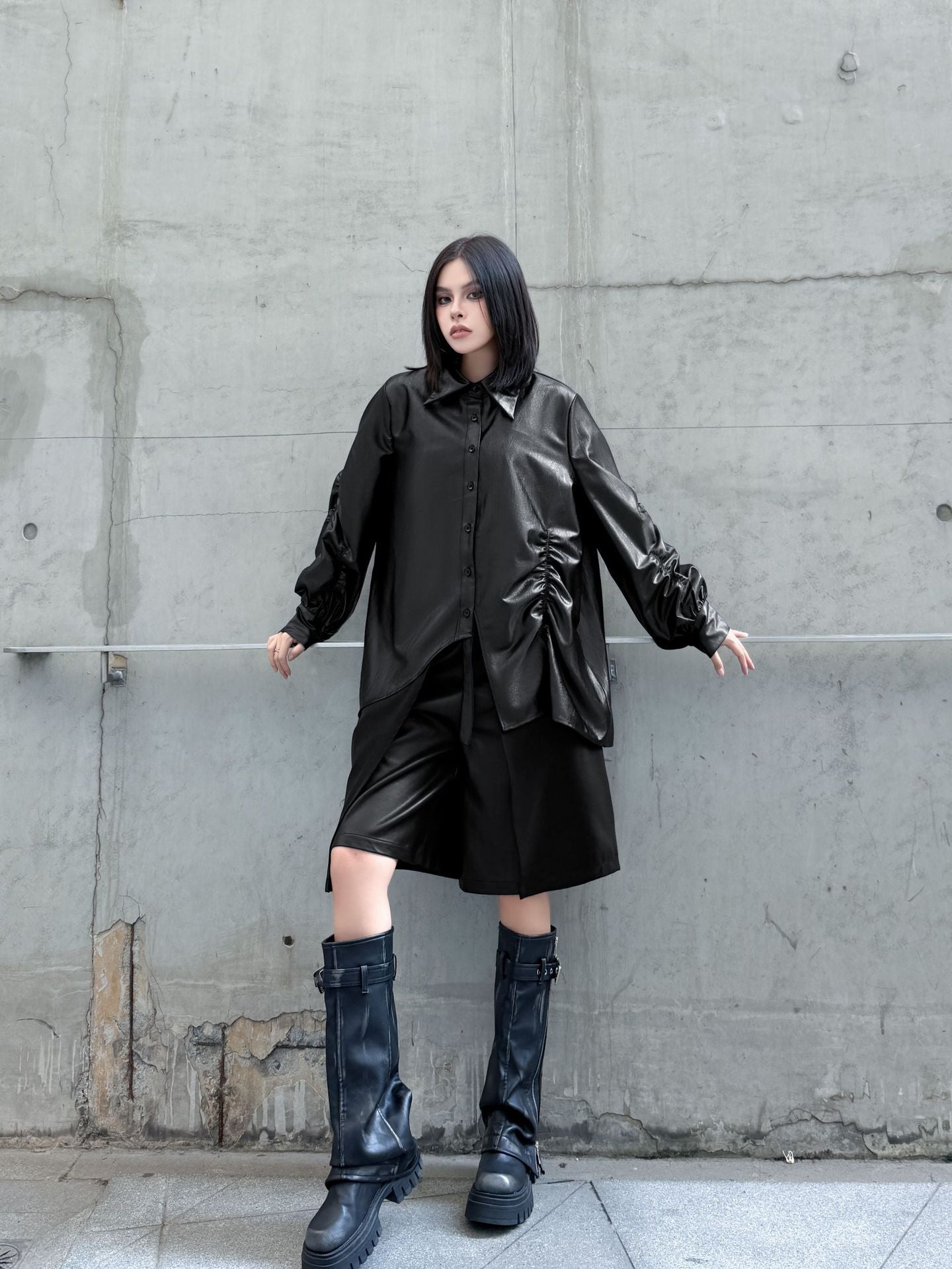 ギャザースリーブシャツブラウス