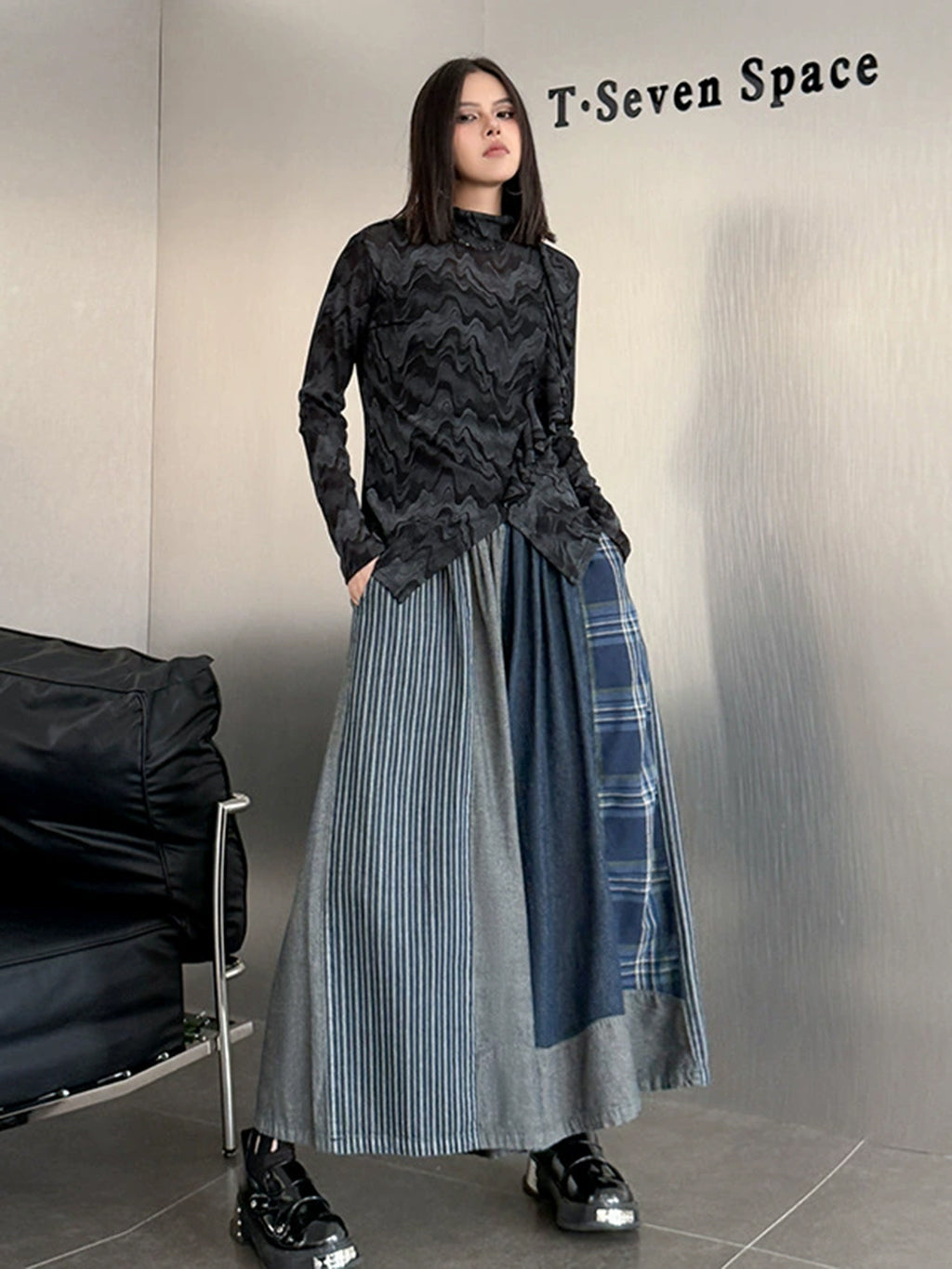 Scarf tie blouse and denim pants series 