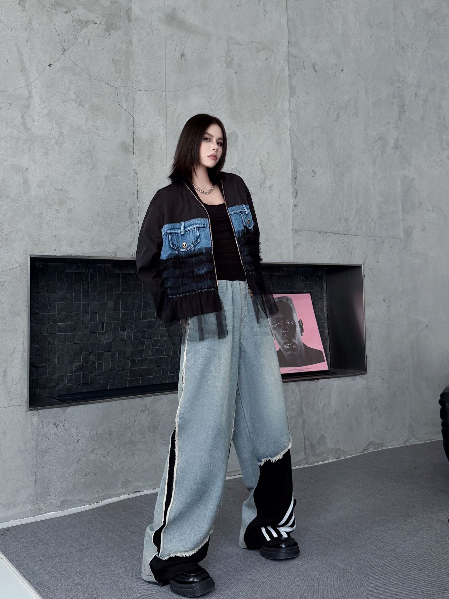 レイヤードデニムワイドパンツ