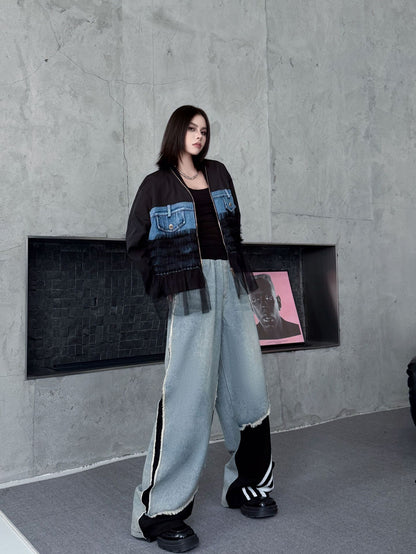 レイヤードデニムワイドパンツ