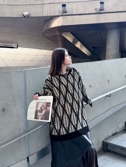 ジオメトリックニットプルオーバー