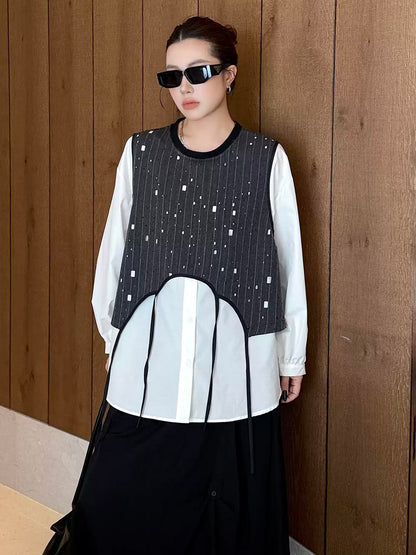 ドットストライプレイヤードブラウス