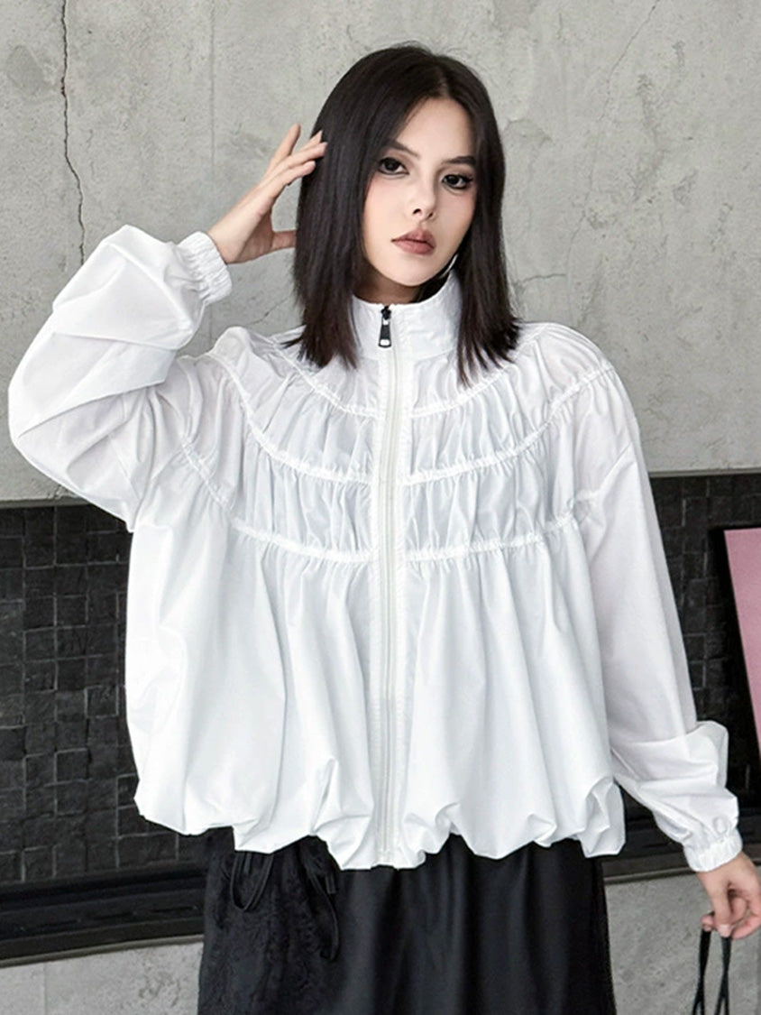 シャーリングスタンドカラーブラウス