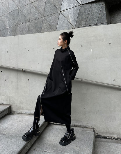 ジップラインハイネックロングドレス