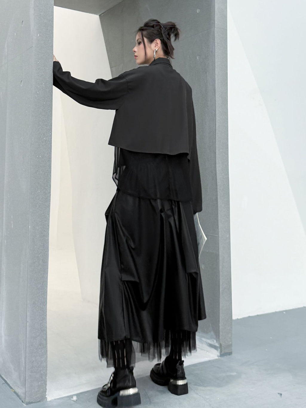 Scarf tie blouse and denim pants series 