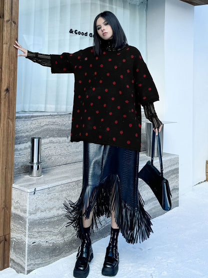 ドットフロッキーニットトップス