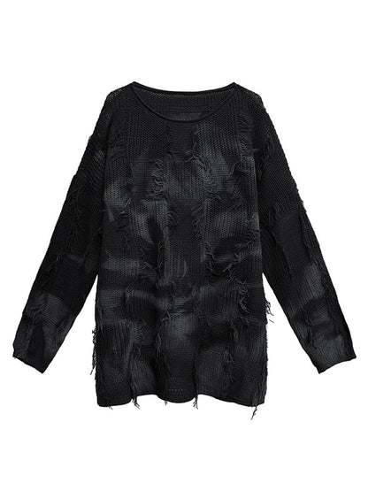 ディストレストチェックニットトップス