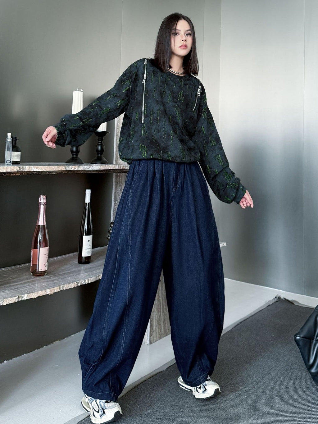 ウォッシュデニムワイドパンツ