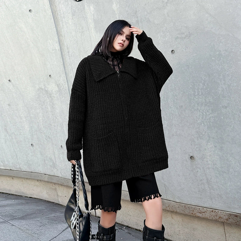 ジップアップリブカラーカーディガン