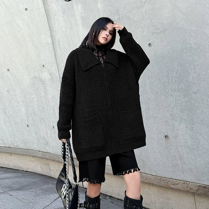 ジップアップリブカラーカーディガン