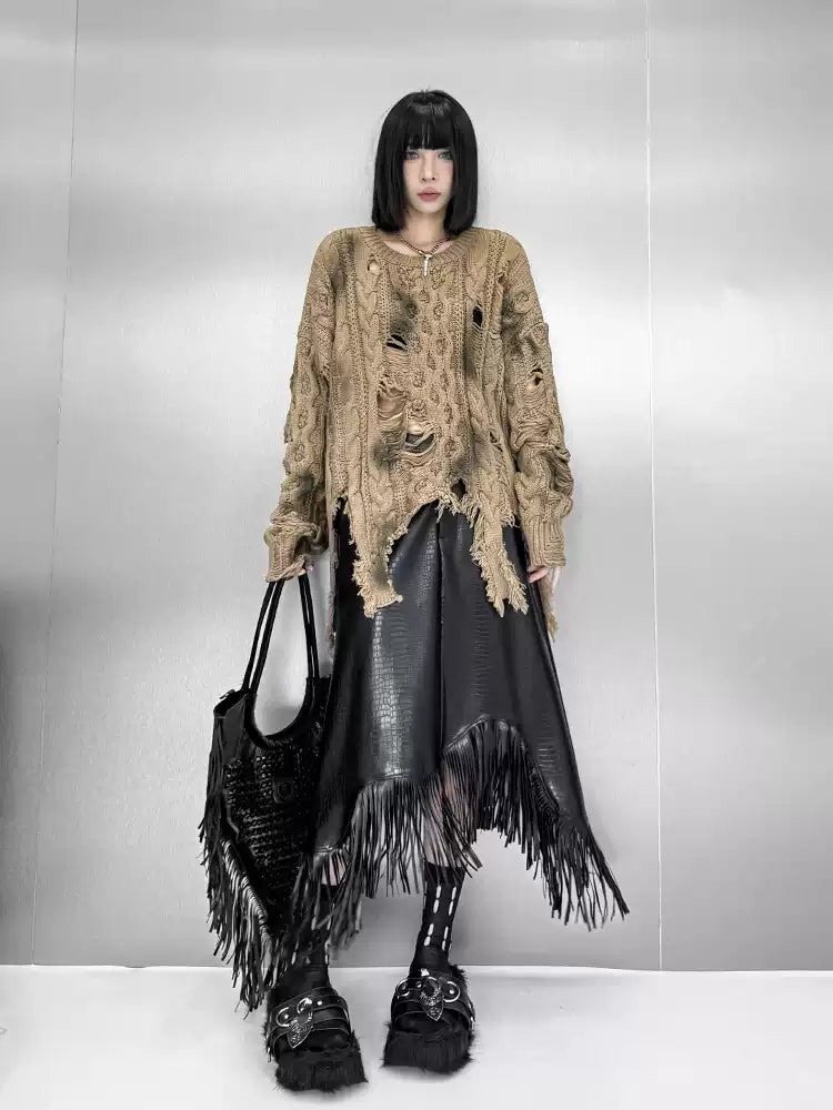 ディストレストケーブルニットトップ