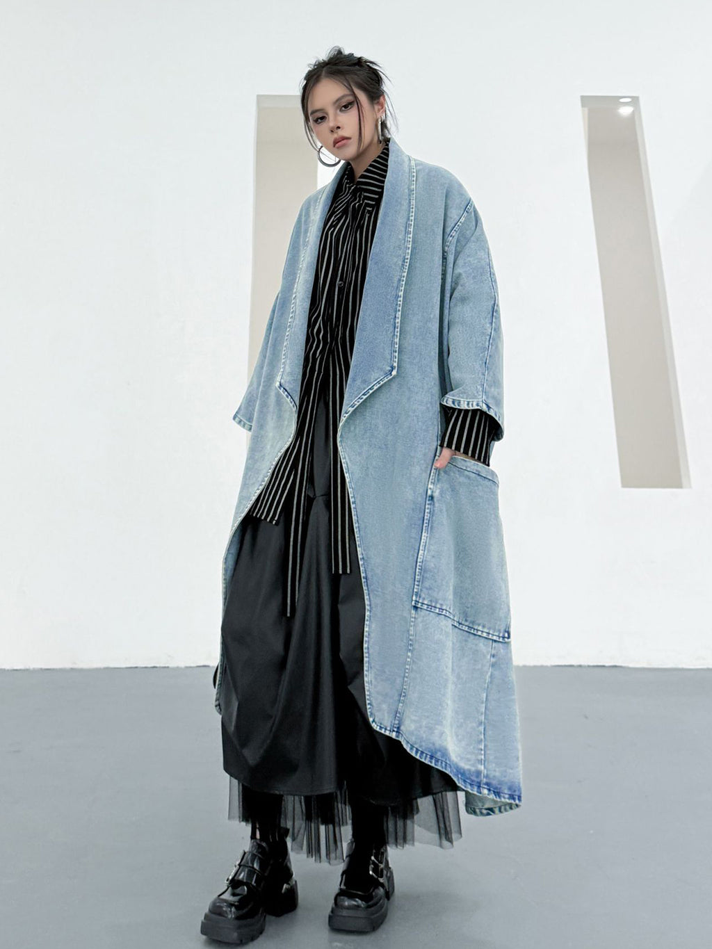 Scarf tie blouse and denim pants series 