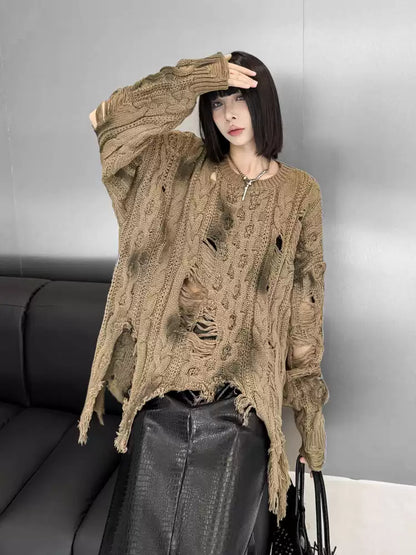 ディストレストケーブルニットトップ