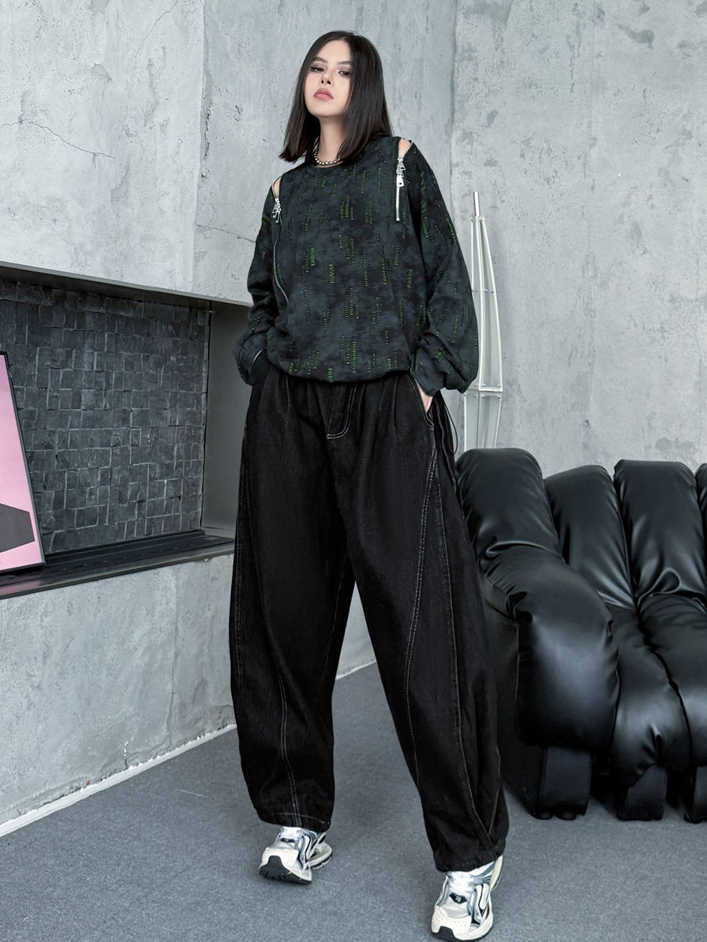 ウォッシュデニムワイドパンツ