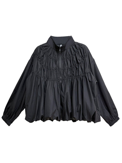 シャーリングスタンドカラーブラウス