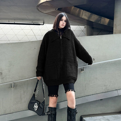 ジップアップリブカラーカーディガン