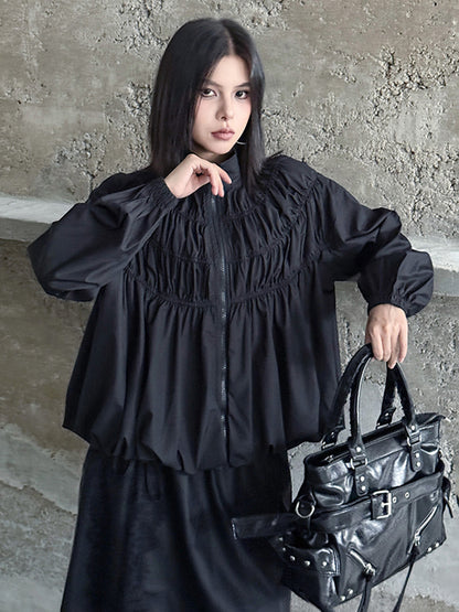 シャーリングスタンドカラーブラウス