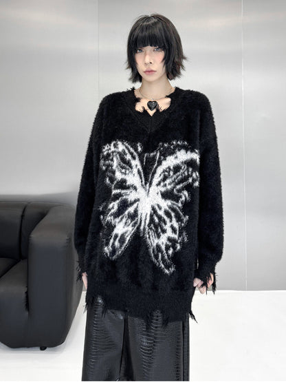 バタフライフェザーニットトップス