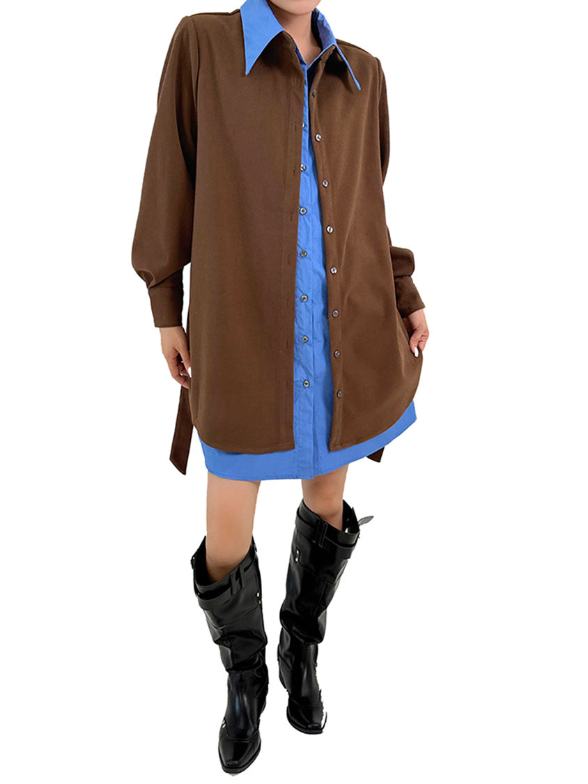 レイヤードカラーロングシャツドレス