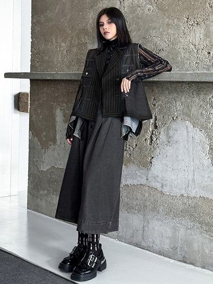 デニムピンストライプレイヤードベスト