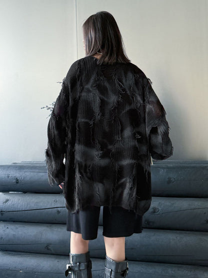 ディストレストチェックニットトップス