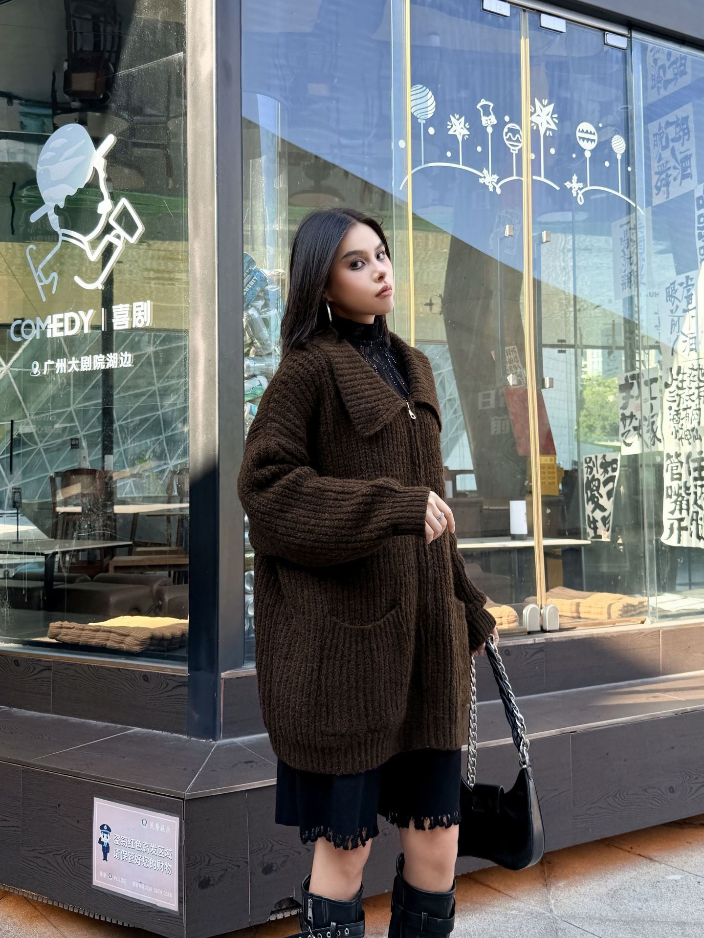 ジップアップリブカラーカーディガン