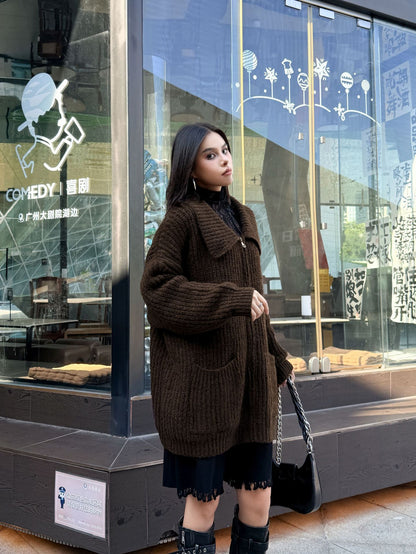 ジップアップリブカラーカーディガン