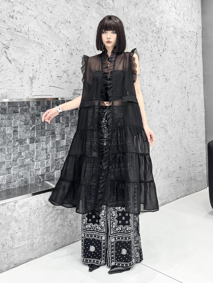 Frill sheer tiered long dress 