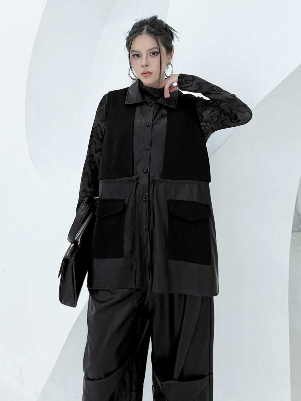Scarf tie blouse and denim pants series 