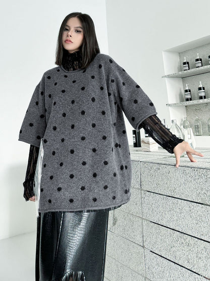 ドットフロッキーニットトップス