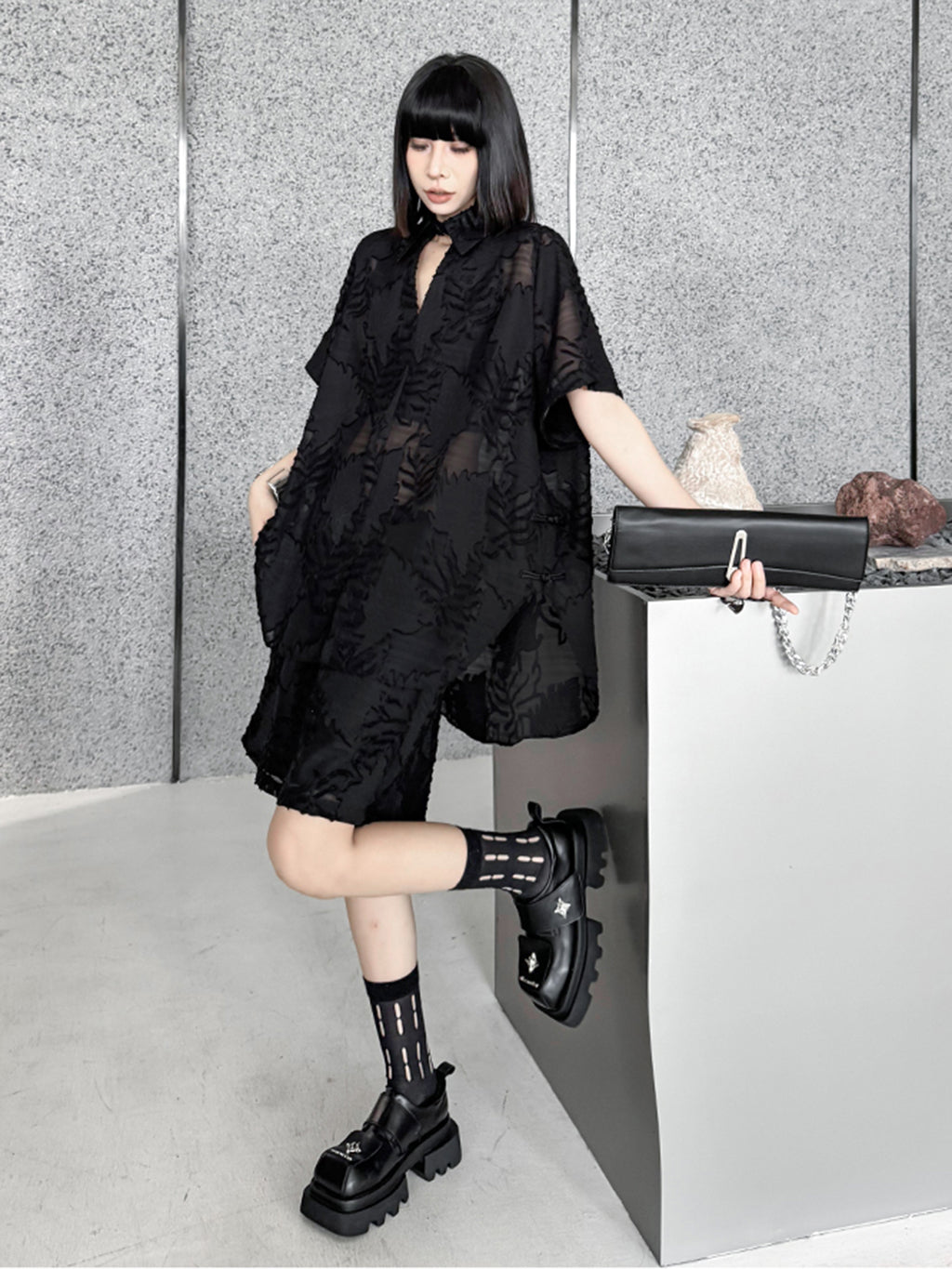 Sheer jacquard shirt and shorts 