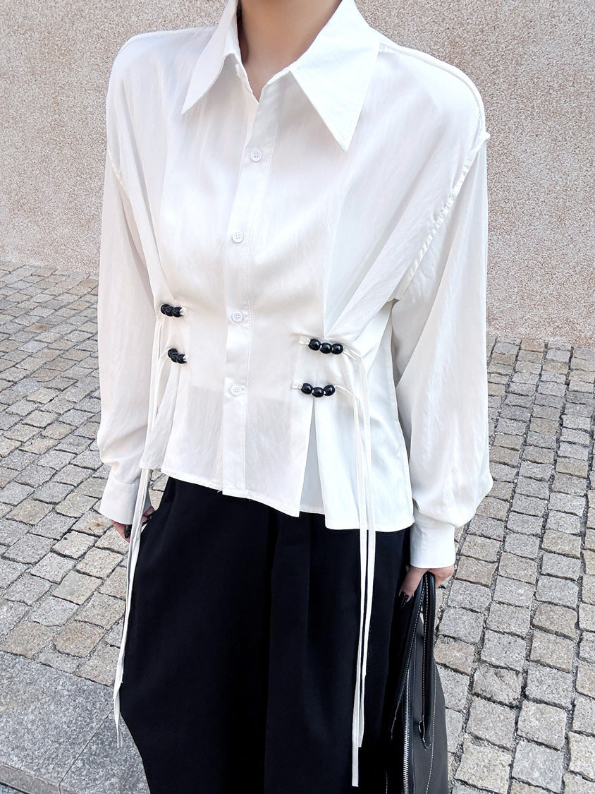 リネンブレンドギャザーブラウス