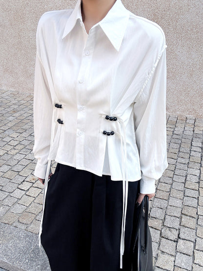 リネンブレンドギャザーブラウス