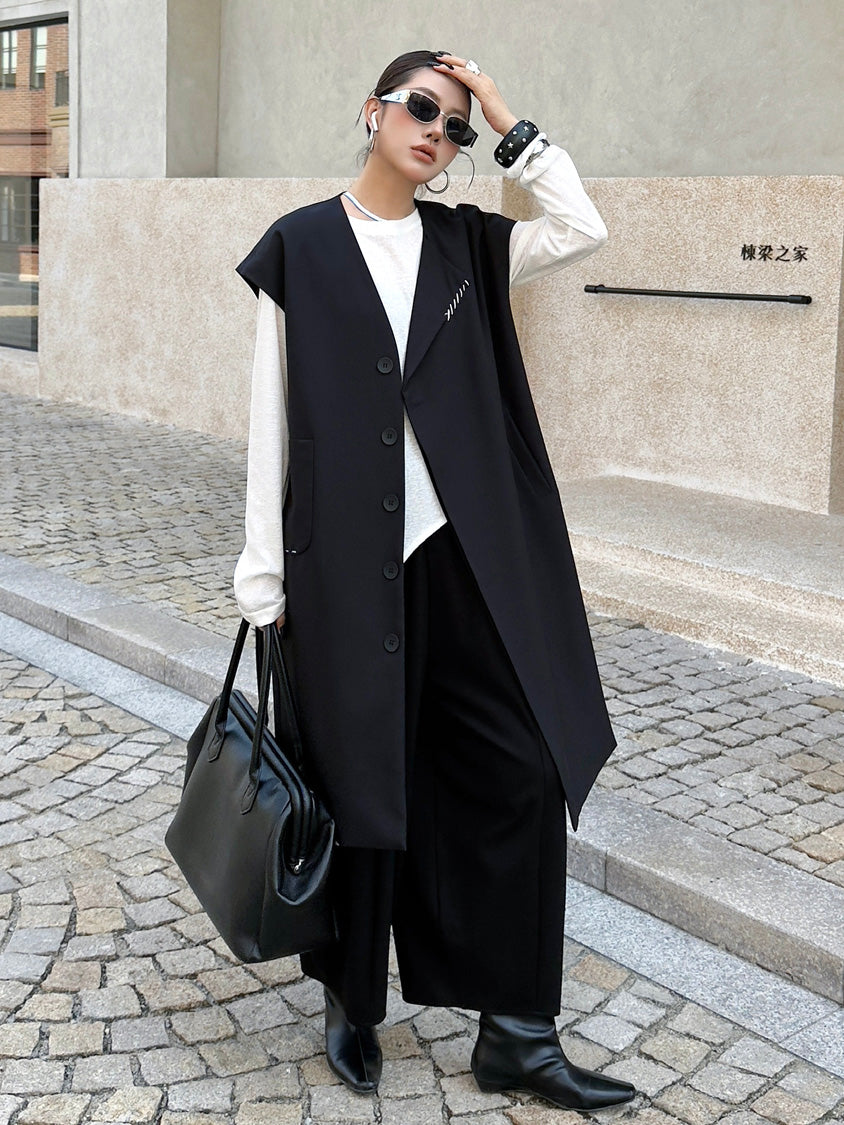 ノーカラードロップロングベスト