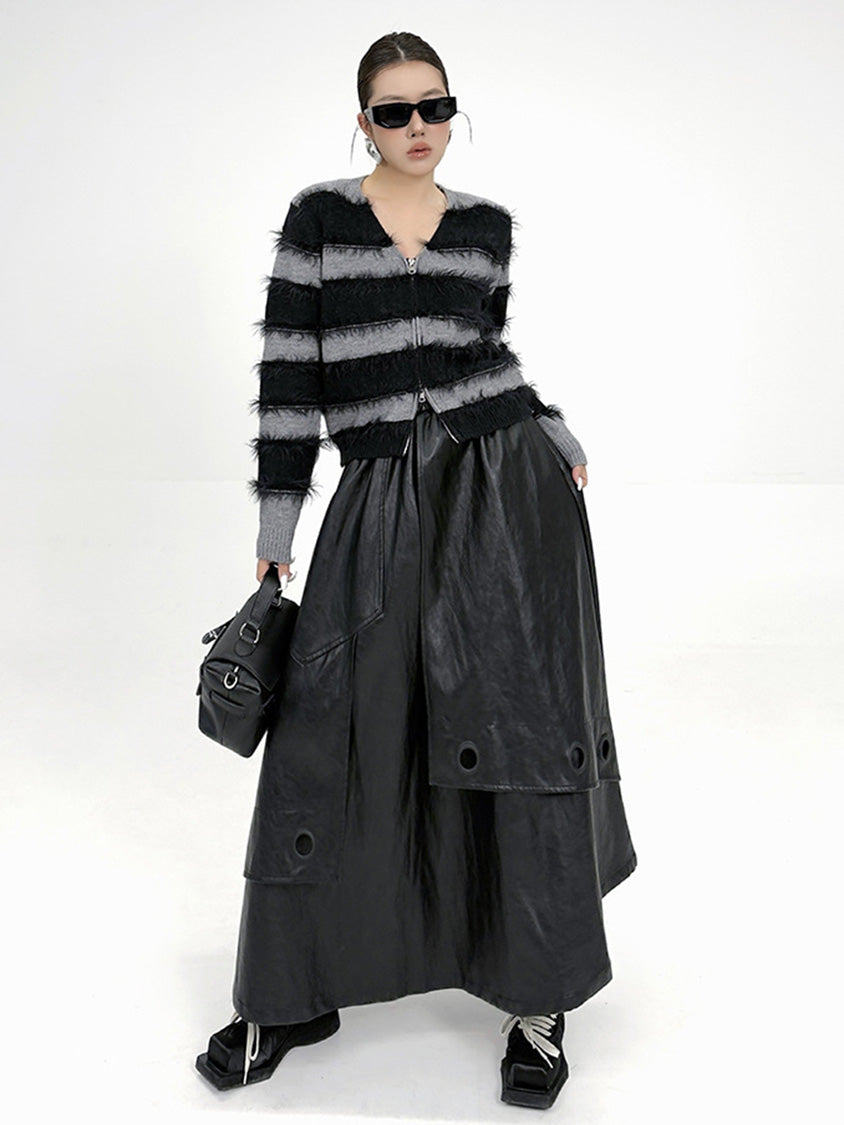 フリンジボーダーニットトップス＆コーティングロングスカートシリーズ