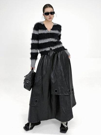 フリンジボーダーニットトップス＆コーティングロングスカートシリーズ
