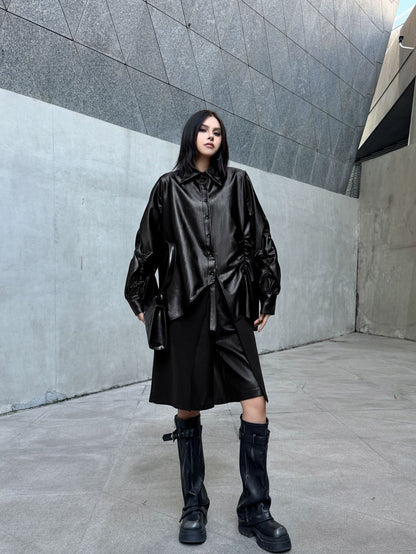 ギャザースリーブシャツブラウス