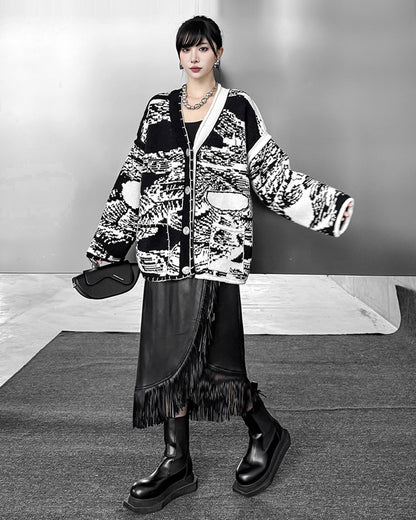 グラフィックジャカードカーディガン