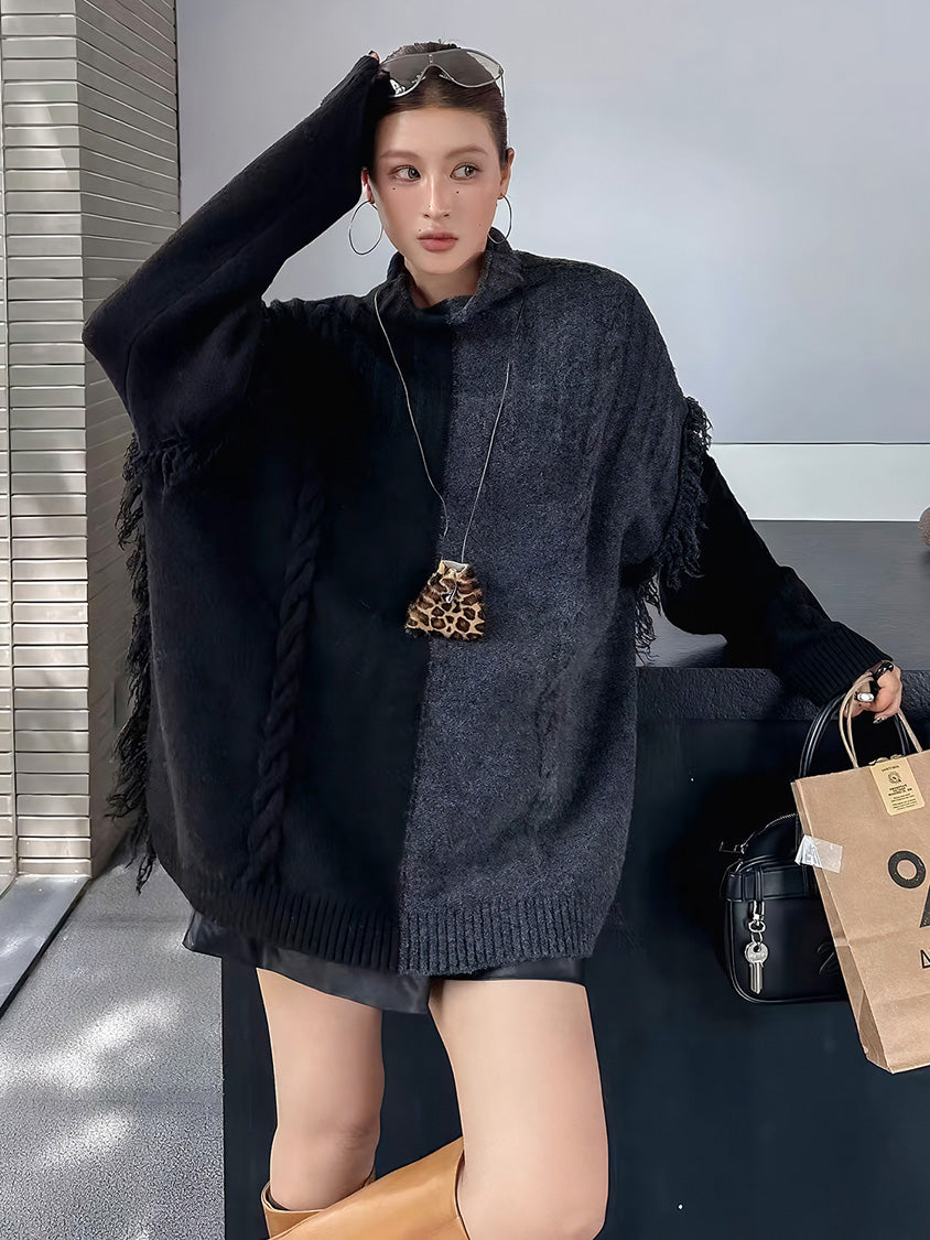 フリンジハイネックニットセーター