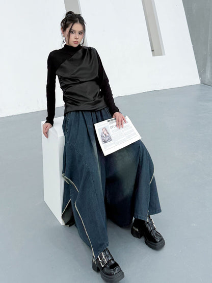 Scarf tie blouse and denim pants series 