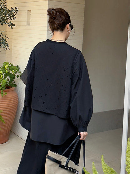 ドットストライプレイヤードブラウス