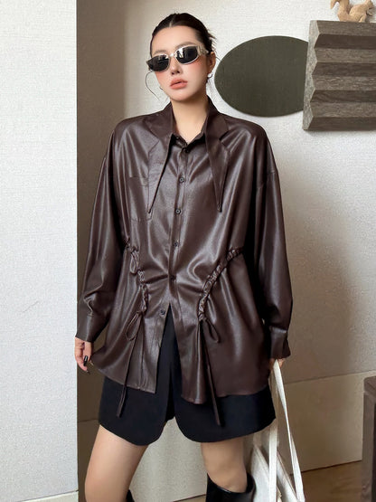 サテンライクギャザーブラウス